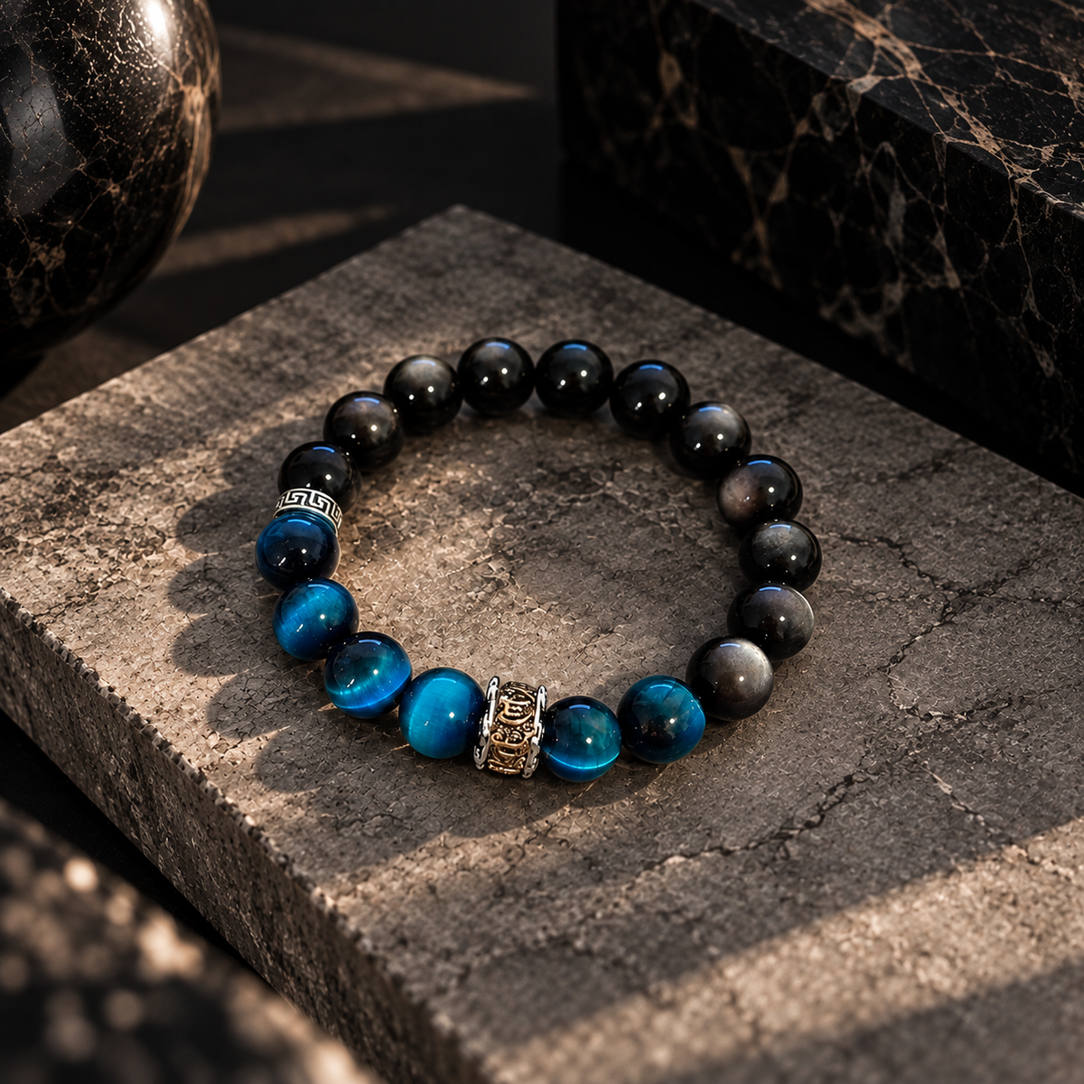 Bracelet Œil de Faucon & Obsidienne