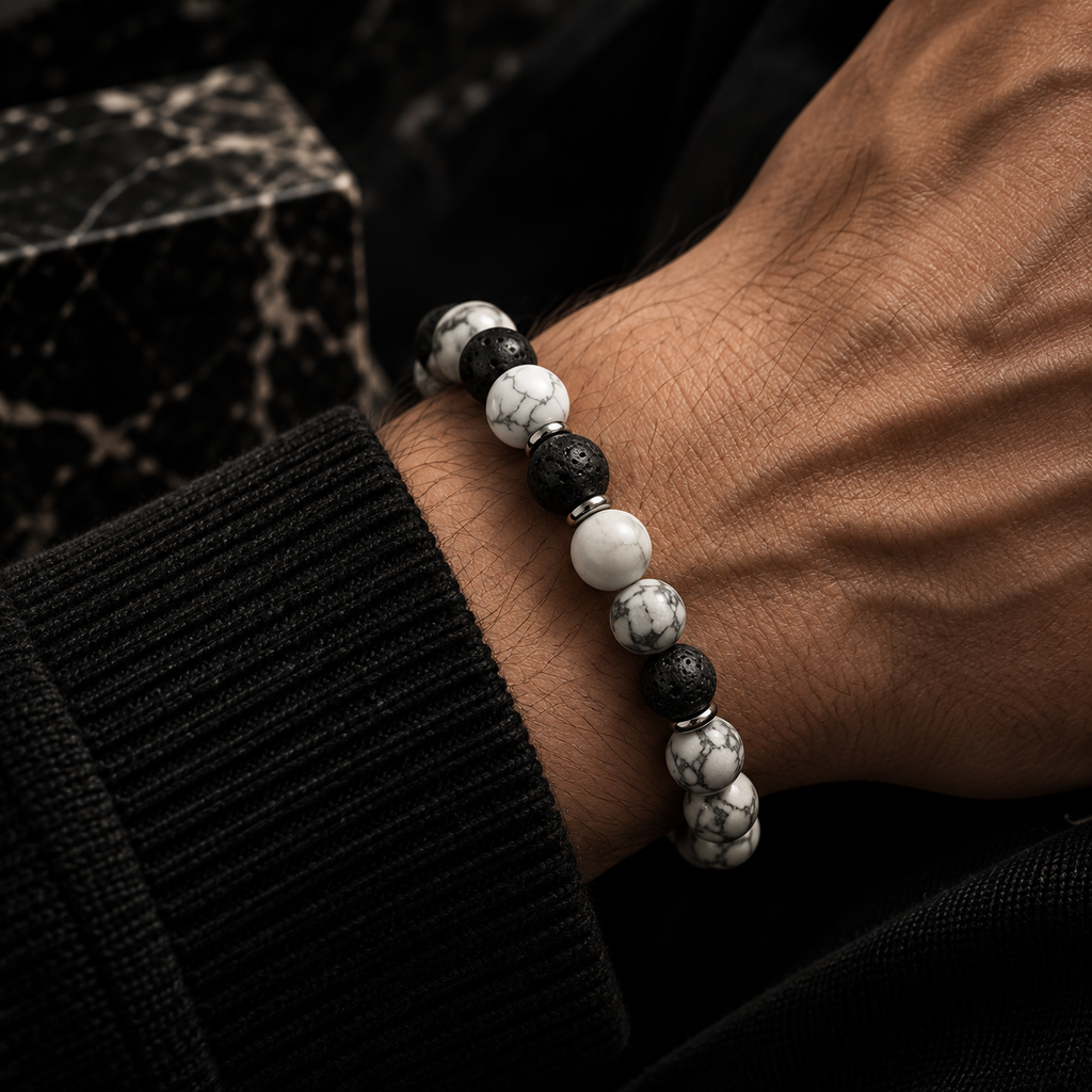Bracelet Howlite & Pierre de Lave
