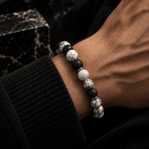 Bracelet Howlite & Pierre de Lave