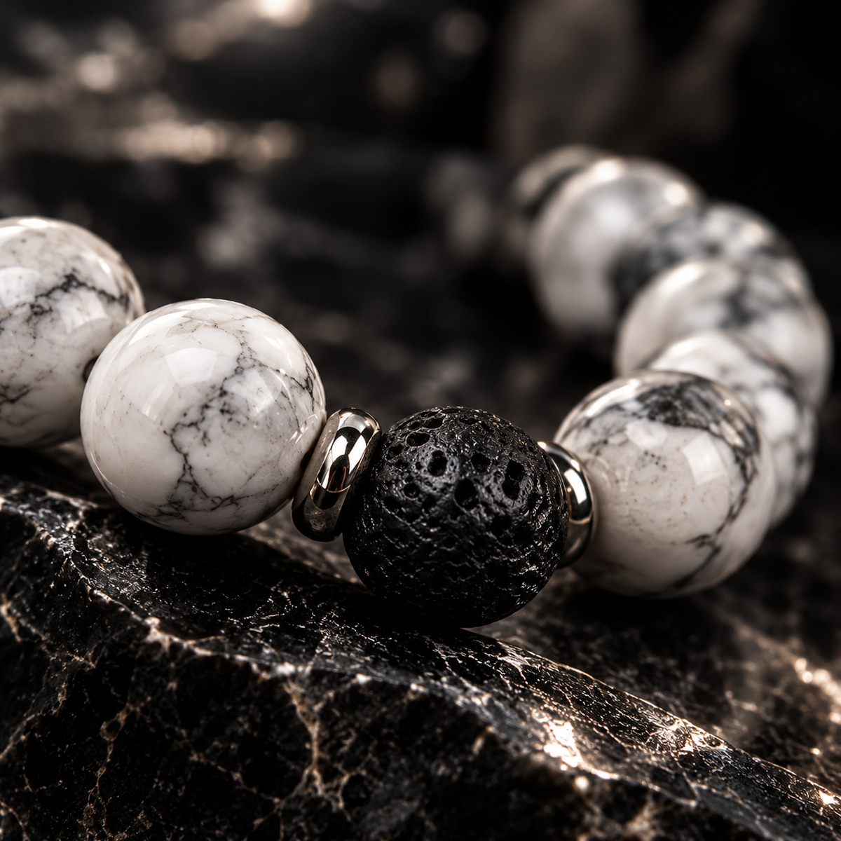 Bracelet Howlite & Pierre de Lave
