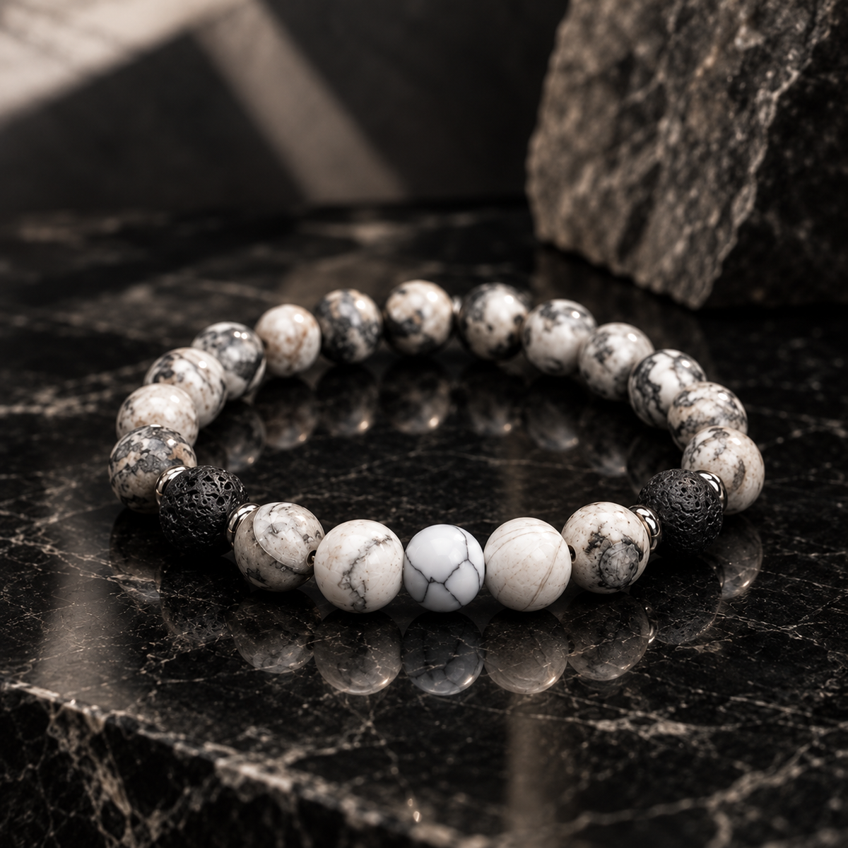 Bracelet Howlite & Pierre de Lave